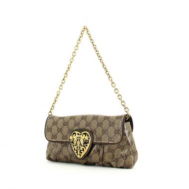 Gucci handbag in brown and beige monogram canvas and brown leather