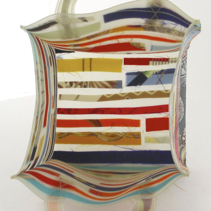 Bolso Cabás Hermes en plástico tricolor azul, naranja y verde y seda - Detail D2