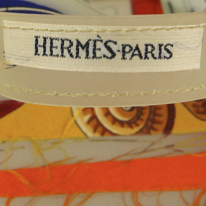 Sac cabas Hermes en plastique tricolore bleu orange et vert et soie - Detail D3
