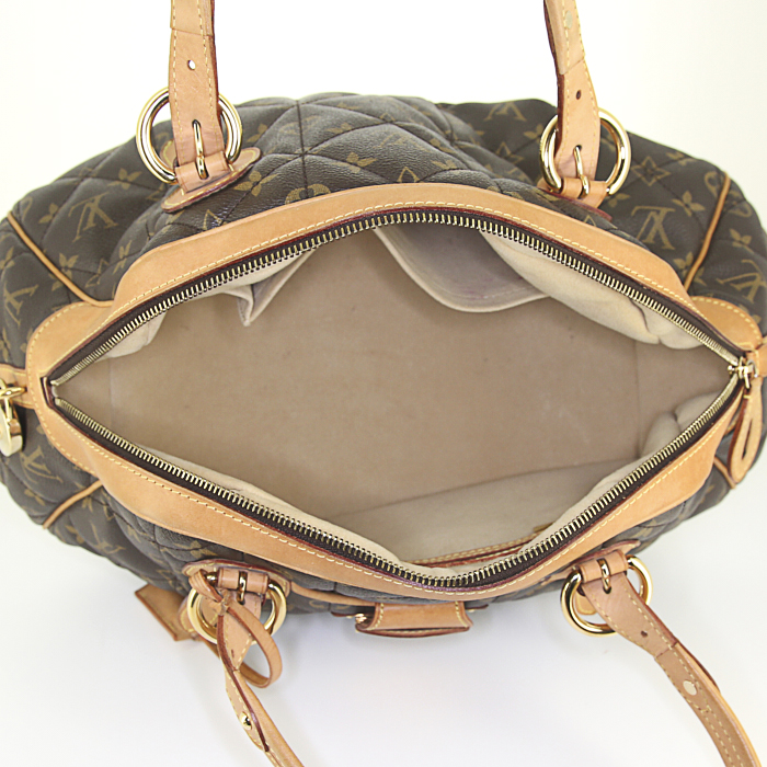 Bolso de mano Louis Vuitton en lona Monogram marrón y cuero natural - Detail D2