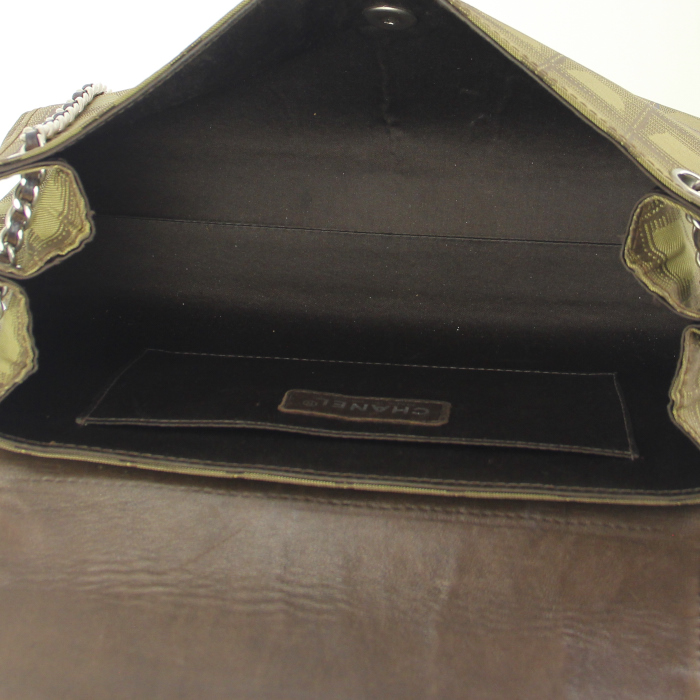 Borsa in tela monogram verde e pelle marrone - Detail D3