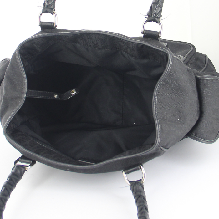Borsa in tela monogram e pelle nera - Detail D2