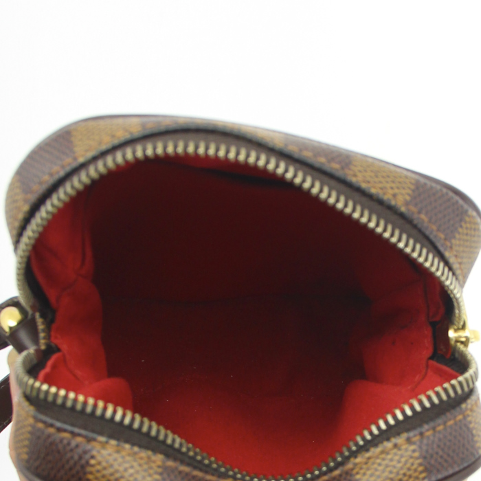 Louis Vuitton shoulder bag in ebene damier canvas and brown leather - Detail D2