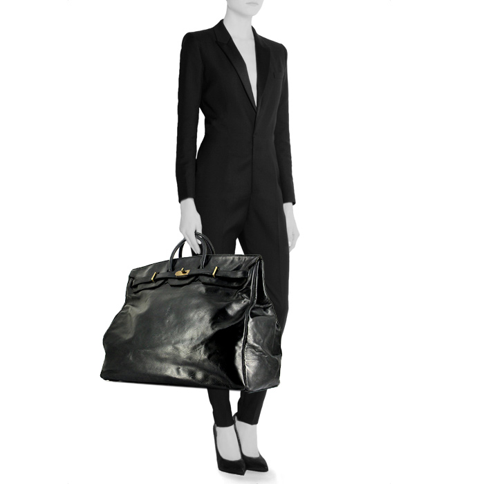 Bolso de fin de semana Hermes Haut à Courroies en cuero negro - Detail D1