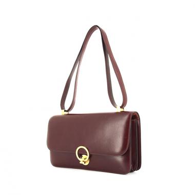 Bolso de mano Hermes Ring en cuero box color burdeos