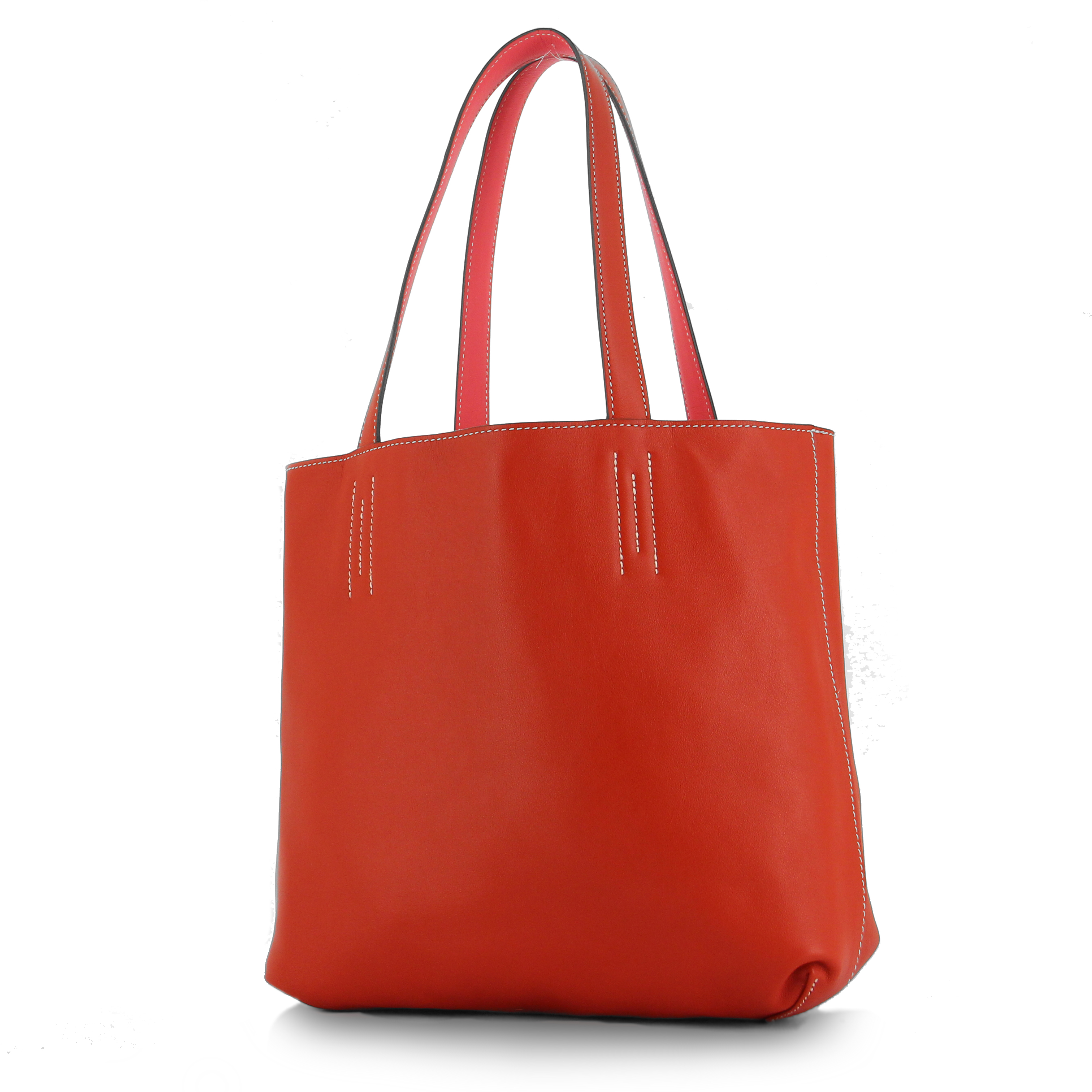 Hermes Double Sens medium model shopping bag in pink and red Sikkim calfskin - Detail D2