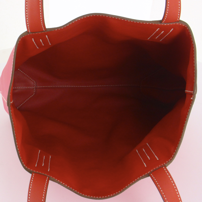 Hermes Double Sens medium model shopping bag in pink and red Sikkim calfskin - Detail D3