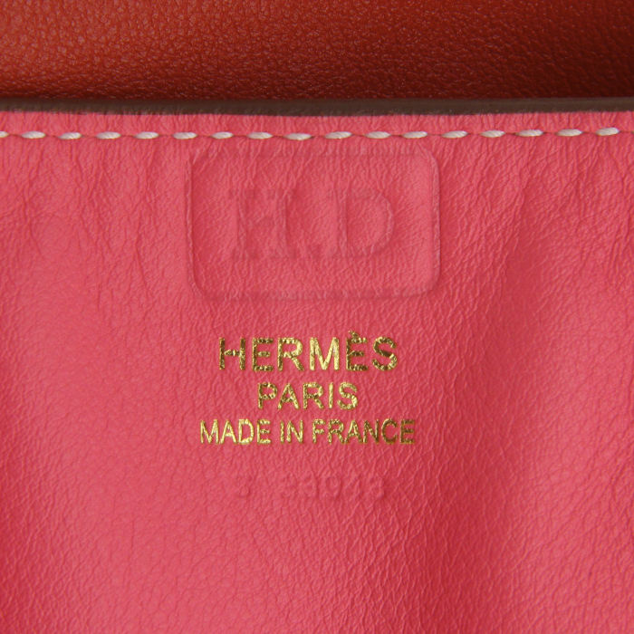 Sac cabas Hermes Double Sens moyen modèle en veau Sikkim rose et rouge - Detail D5