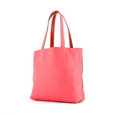 Bolso Cabás Hermes Double Sens modelo mediano en cuero de ternero Sikkim rosa y rojo