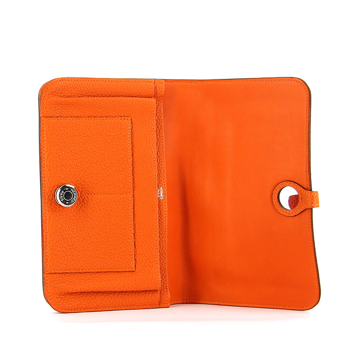 Cartera cinturón Hermes Dogon - Pocket Hand en cuero granulado naranja - Detail D2