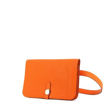 Cartera cinturón Hermes Dogon - Pocket Hand en cuero granulado naranja