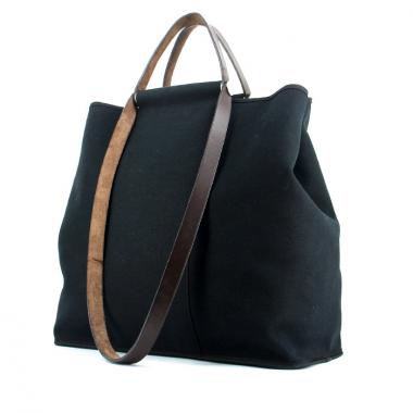 Sac cabas Hermes Cabag en toile noire et cuir marron