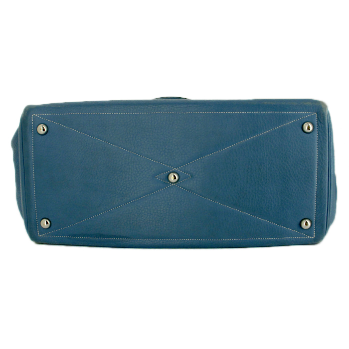 Borsa da viaggio Hermes Victoria II in pelle taurillon clemence blu - Detail D4
