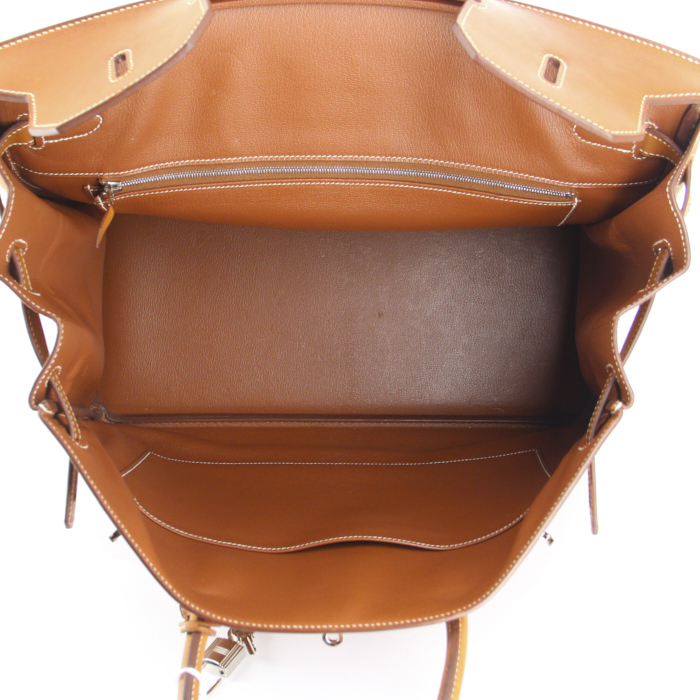 Hermes Birkin 40 cm handbag in brown Barenia leather - Detail D2