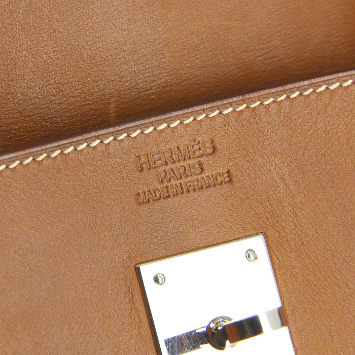 Hermes Birkin 40 cm handbag in brown Barenia leather - Detail D3