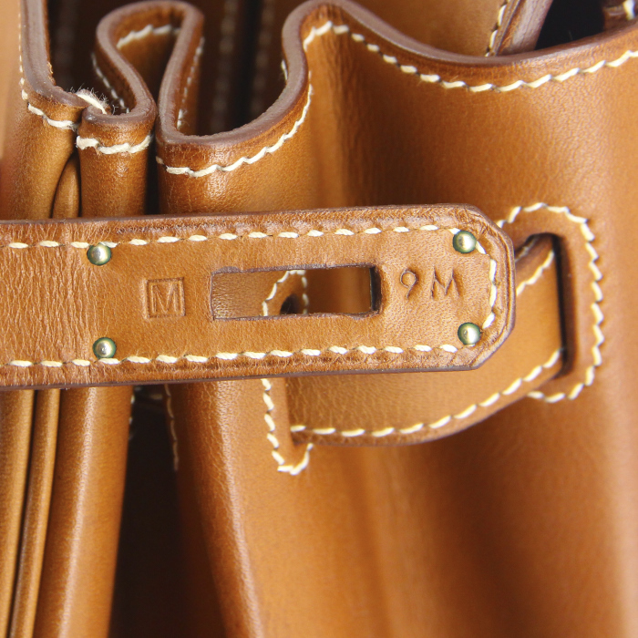 Bolso de mano Hermes Birkin 40 cm en cuero Barenia marrón - Detail D4