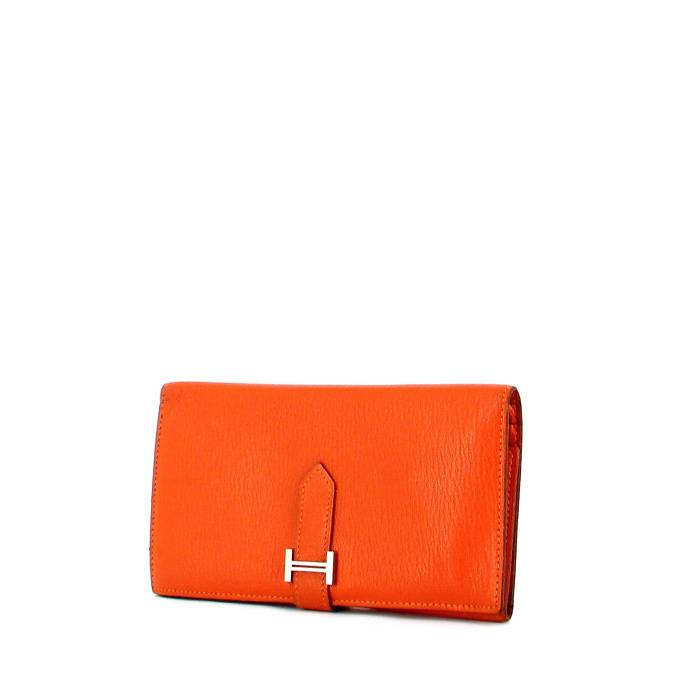 Portefeuille double Hermes Béarn en cuir orange