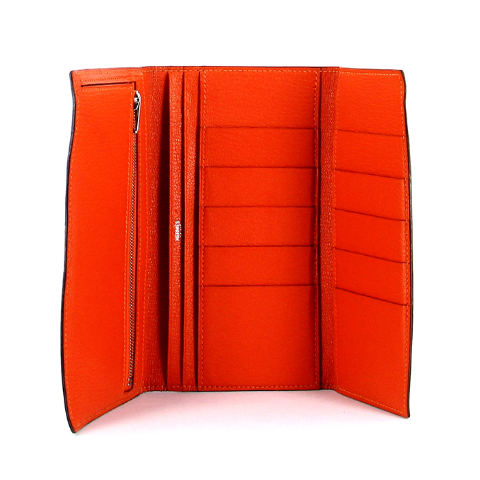Hermes Béarn double wallet in orange leather - Detail D1