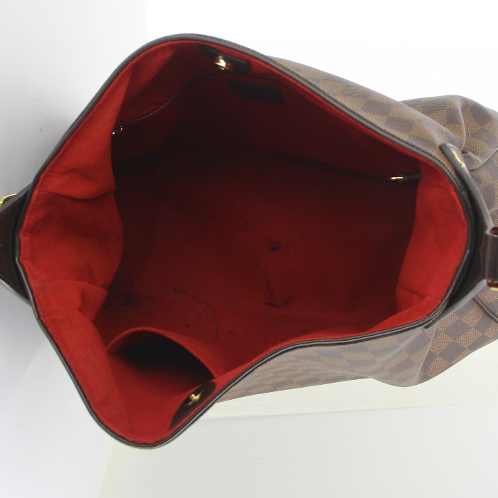 Bolso para llevar al hombro Louis Vuitton en lona a cuadros ébano y cuero marrón - Detail D2