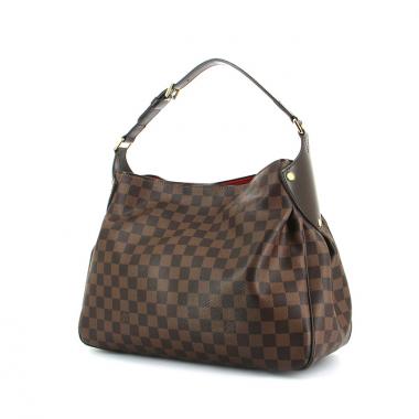 Sac porté épaule Louis Vuitton en toile damier ébène et cuir marron