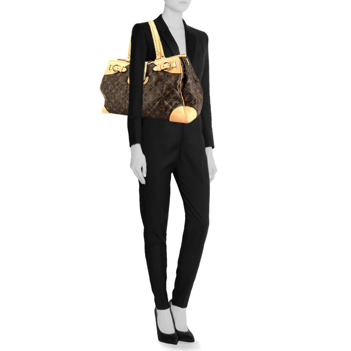 Bolso de mano Louis Vuitton en lona Monogram y cuero natural - Detail D1