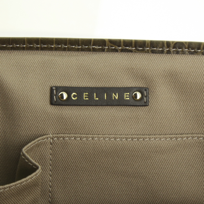Celine Boogie handbag in khaki leather and beige monogram canvas - Detail D3