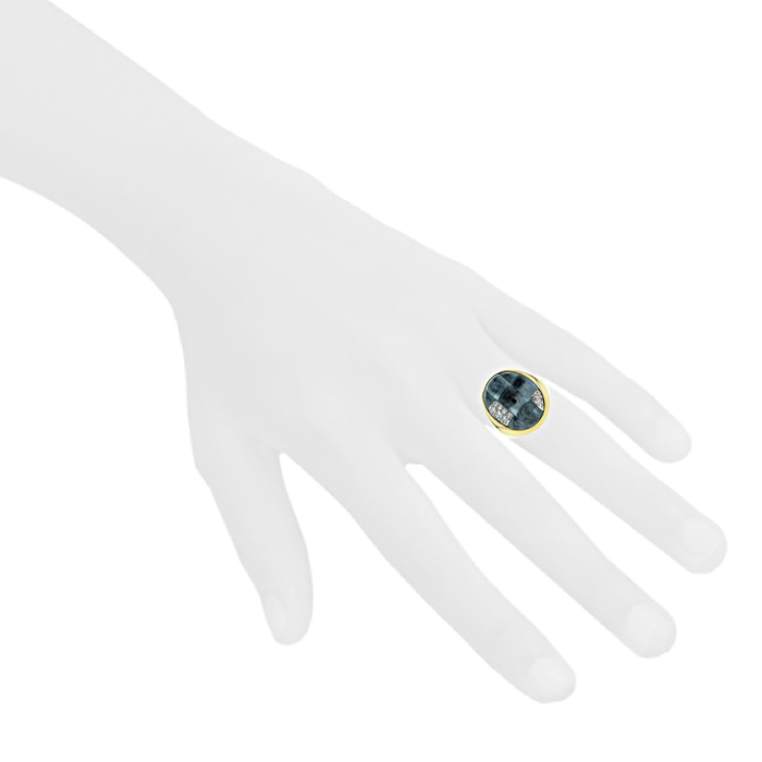 Pomellato Mosaique ring in yellow gold,  aquamarine and diamonds - Detail D1