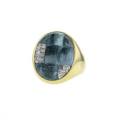 Anello Pomellato Mosaique in oro giallo,  acquamarina e diamanti