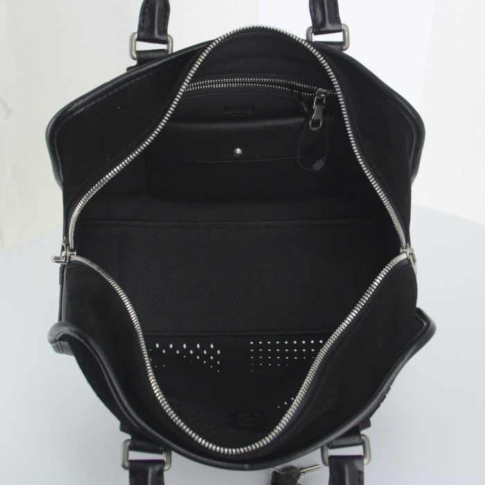 Sac à main Loewe Amazona moyen modèle en daim noir et cuir noir - Detail D2