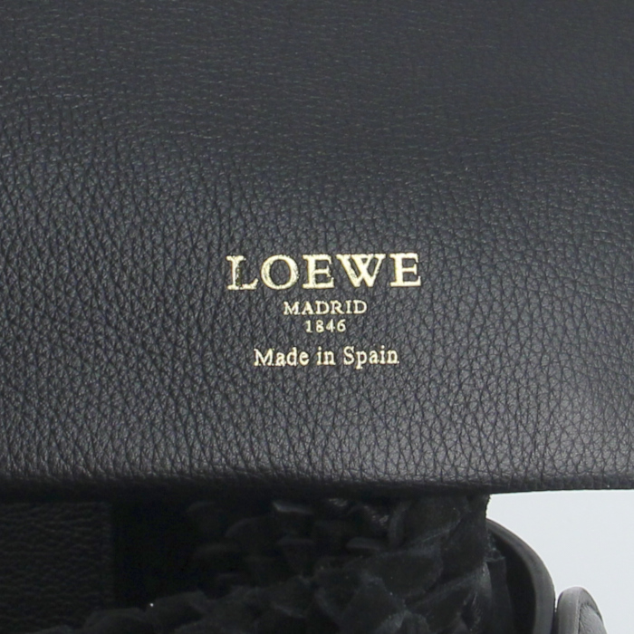 Bolso de mano Loewe en ante y cuero trenzado negro - Detail D4