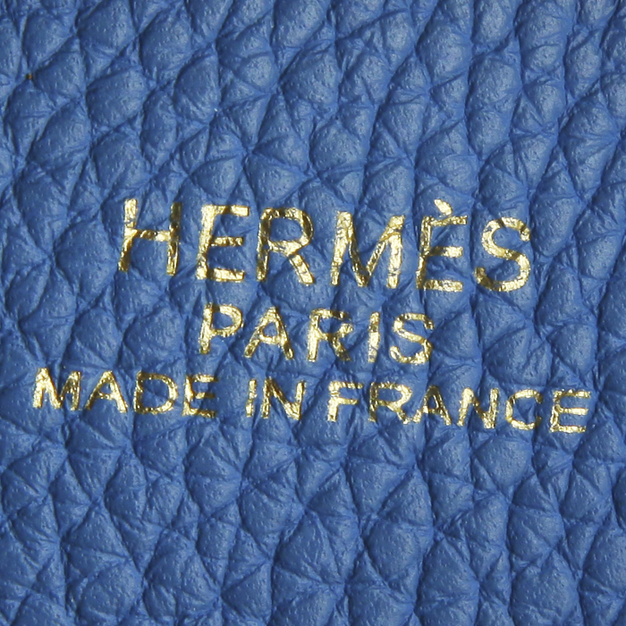 Bolso Cabás Hermes modelo grande en cuero granulado bicolor azul y gris tórtola - Detail D4