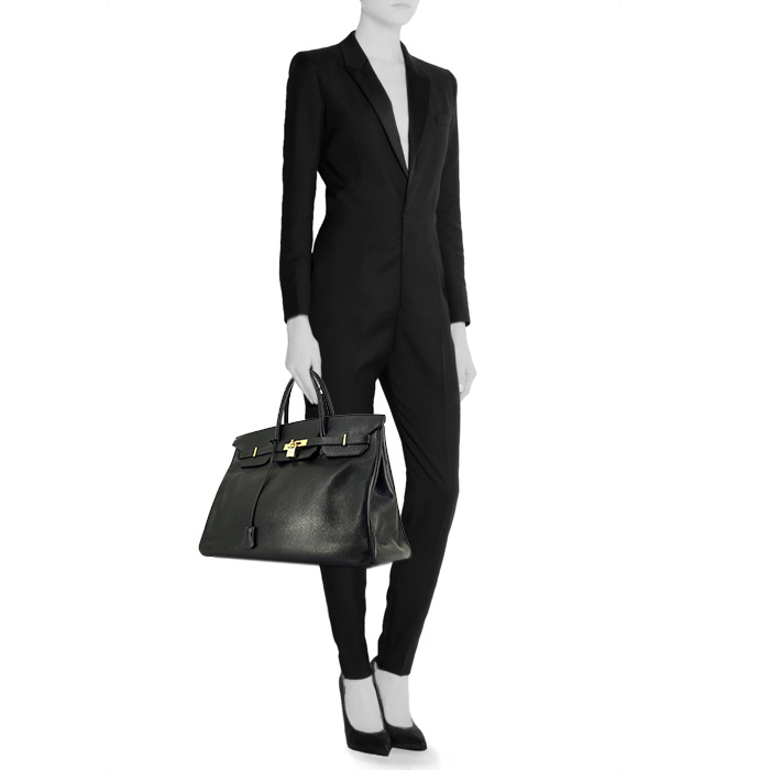 Sac à main Hermes Birkin 40 cm en cuir Fjord noir - Detail D1