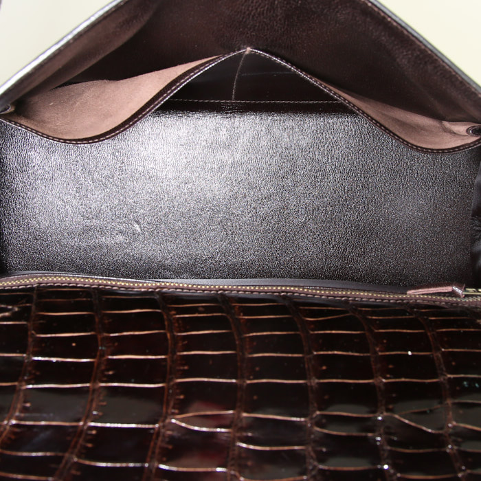 Bolso para llevar al hombro o en la mano Hermes Kelly 32 cm en cocodrilo porosus marrón - Detail D2