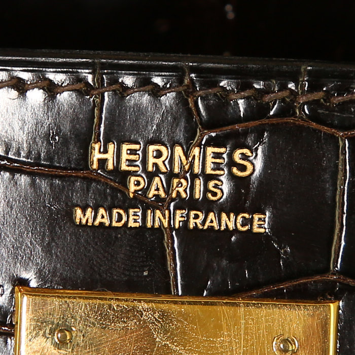 Bolso para llevar al hombro o en la mano Hermes Kelly 32 cm en cocodrilo porosus marrón - Detail D3