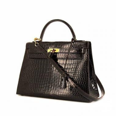 Sac porté épaule ou main Hermes Kelly 32 cm en crocodile porosus marron