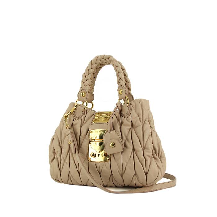 miu miu handbag side ribbon beige leather Authentic USED T20672 | eBay