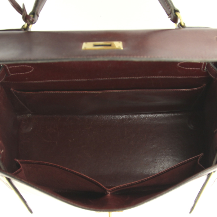 Sac à main Hermes Kelly 28 cm en cuir box bordeaux - Detail D2