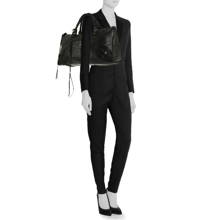 Balenciaga Work handbag in dark grey leather - Detail D1