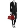 Prada shopping bag in red and burgundy bicolor braided leather - Detail D1 thumbnail