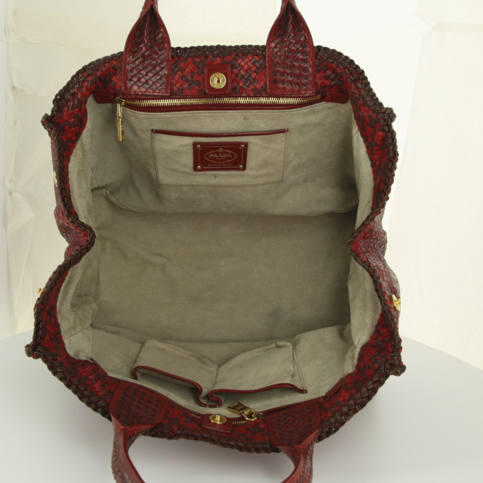 Shopping bag in pelle intrecciata bicolore rossa e bordeaux - Detail D2