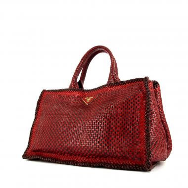 Shopping bag in pelle intrecciata bicolore rossa e bordeaux