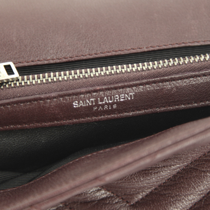 Saint Laurent Medium College shoulder bag in purple chevron quilted leather - Detail D5