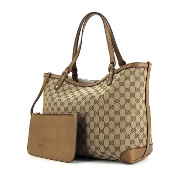 Sac cabas Gucci en toile monogram bicolore beige et taupe et cuir taupe
