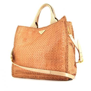 Sac cabas Prada en cuir tressé rose-poudre