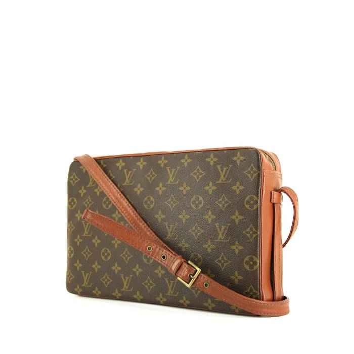 Besace Louis Vuitton en toile monogram enduite marron et cuir marron-caramel