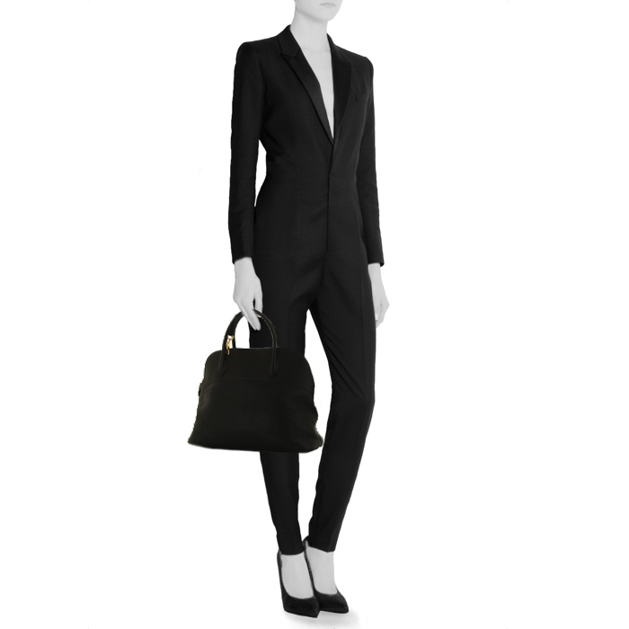 Bolso de mano Hermes Bolide 30 cm en cuero togo negro - Detail D2