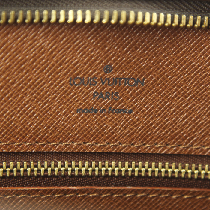 Bolso de mano Louis Vuitton en lona Monogram revestida marrón y cuero natural - Detail D3