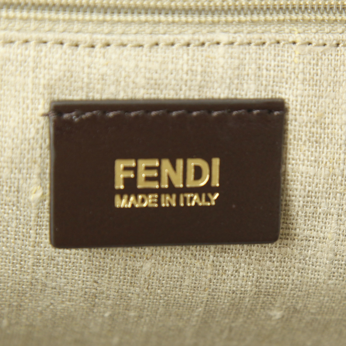 Fendi Silvana shoulder bag in red leather and brown printed patern canvas - Detail D4