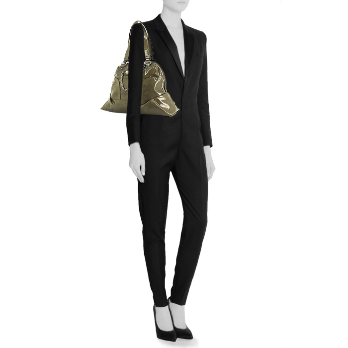 Borsa Celine in pelle verniciata grigio verde - Detail D1