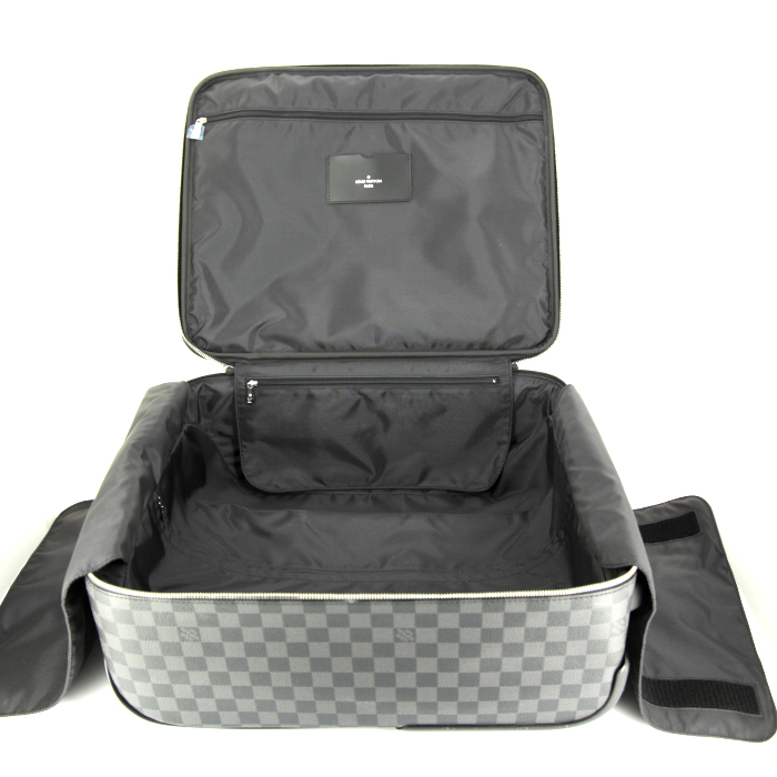 Valise souple Louis Vuitton Pegase 45 en toile damier graphite et cuir noir - Detail D2